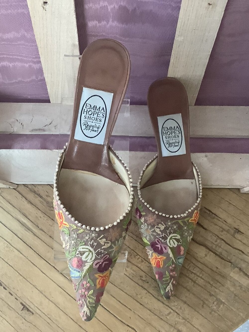 Vintage Emma Hope's Shoes Regalia for Feet Embroidered Heels Size 6 1/2M - Picture 6 of 9
